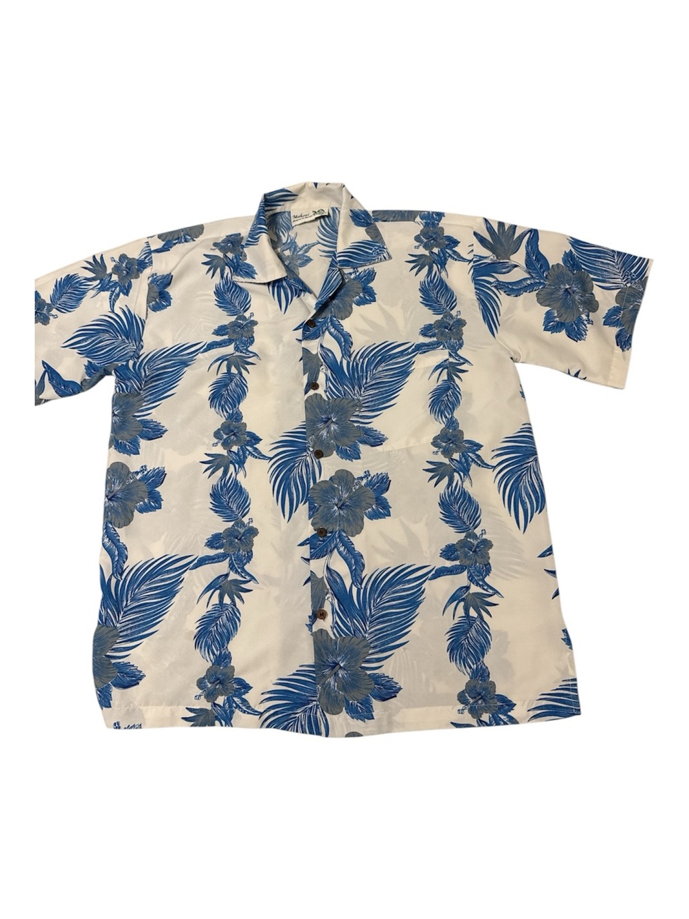 Makani hawaiian shirt Mens Aloha Blue White floral beach tropical.